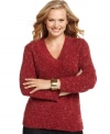 Plus size fashion that combines stylishness and warmth. This long sleeve sweater from Charter Club's collection of plus size clothes features a fafa knit.