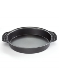 Pulling a flawless cake from the oven is a truly rewarding kitchen experience. This heavyweight cake pan is the perfect place to let your batter rise, boasting a scratch-resistant nonstick coating and oversized handles that provide a confident grip. Limited lifetime warranty. Pulling a flawless cake from the oven is a truly rewarding kitchen experience. This heavyweight cake pan is the perfect place to let your batter rise, boasting a scratch-resistant nonstick coating and oversized handles that provide a confident grip. Limited lifetime warranty.