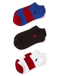 Step up your game with three pairs of Lauren Ralph Lauren rugby-stripe and solid socks, in a low-cut, no-show style. Step up your game with three pairs of Lauren Ralph Lauren rugby-stripe and solid socks, in a low-cut, no-show style.