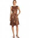 Jones New York Women's Petite Sleeveless Pleated Boat Neck Dress, Walnut, 2