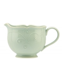 With fanciful beading and a feminine edge, this Lenox French Perle sauce pitcher has an irresistibly old-fashioned sensibility. Hardwearing stoneware is dishwasher safe and, in an ethereal ice-blue hue with antiqued trim, a graceful addition to any meal. With fanciful beading and a feminine edge, this Lenox French Perle sauce pitcher has an irresistibly old-fashioned sensibility. Hardwearing stoneware is dishwasher safe and, in an ethereal ice-blue hue with antiqued trim, a graceful addition to any meal.