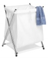 Ultimately convenient, the Whitmor folding hamper keeps clothes out of the way with a durable canvas bin, and stays out of your way with its unique folding design. Easy to care for, simply wipe clean with a damp cloth.