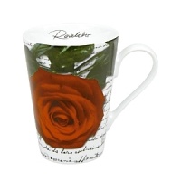 Whimsical drinkware to add fun and color to the table. Konitz mugs feature the highest quality color and glaze. This mug has a rose and romantic script writing design. Dishwasher and microwave safe. Whimsical drinkware to add fun and color to the table. Konitz mugs feature the highest quality color and glaze. This mug has a rose and romantic script writing design. Dishwasher and microwave safe.