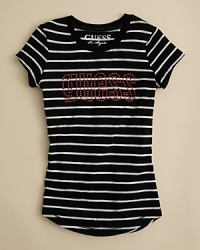 Your rhinestone cowgirl will love this super striped top from GUESS Kids, dashingly adorned with rhinestone-studded logo lettering across the chest. Your rhinestone cowgirl will love this super striped top from GUESS Kids, dashingly adorned with rhinestone-studded logo lettering across the chest.