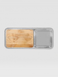 An entertaining essential handcrafted of recycled aluminum with a wood cheeseboard insert. This eco-friendly alternative is made by artisans using a process that is ecologically sound. 8 x 18 Beaded edge Handwash Imported An entertaining essential handcrafted of recycled aluminum with a wood cheeseboard insert. This eco-friendly alternative is made by artisans using a process that is ecologically sound. 8 x 18 Beaded edge Handwash Imported