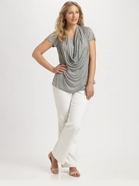 A sophisticated jersey top with a dramatic cowlneck and an easy fit.Deep cowlneckShort sleevesRibbed tank-inspired detailPull-on styleAbout 27 from shoulder to hemViscoseDry cleanImported of Italian fabric A sophisticated jersey top with a dramatic cowlneck and an easy fit.Deep cowlneckShort sleevesRibbed tank-inspired detailPull-on styleAbout 27 from shoulder to hemViscoseDry cleanImported of Italian fabric