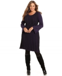 Look chic in cooler temps with Style&co.'s long sleeve plus size sweater dress, crafted from a striped knit. Look chic in cooler temps with Style&co.'s long sleeve plus size sweater dress, crafted from a striped knit.