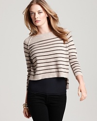 A nautical addition to your capsule collection, this Laurie B. striped sweater is cropped for new-season cool. Wear over a tee with leggings or skinnies and you're ready to hit the high seas (of style). A nautical addition to your capsule collection, this Laurie B. striped sweater is cropped for new-season cool. Wear over a tee with leggings or skinnies and you're ready to hit the high seas (of style).