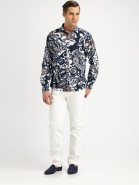 Your not-so-basic sportshirt, perfectly tailored to work easily into your after-work wardrobe, finished in a boldly-hued paisley print.ButtonfrontCottonMachine washImported Your not-so-basic sportshirt, perfectly tailored to work easily into your after-work wardrobe, finished in a boldly-hued paisley print.ButtonfrontCottonMachine washImported