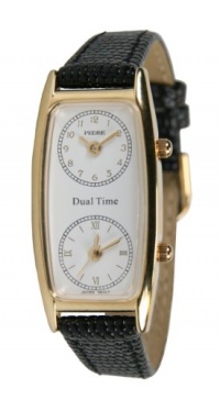 Pedre Women's Traveler Series Gold-Tone Dual Time Leather Strap Watch # 6645GX