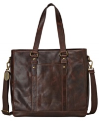 Lug your laptop. Stuff in some spare clothes. Make your getaway. Generously sized and sleekly styled, this fully lined, zip up leather utility bag from Fossil maps the territory between briefcase and weekender. Lug your laptop. Stuff in some spare clothes. Make your getaway. Generously sized and sleekly styled, this fully lined, zip up leather utility bag from Fossil maps the territory between briefcase and weekender.