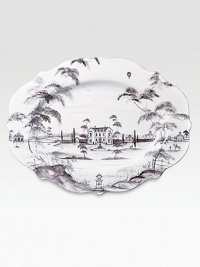 A winsome yet modern platter features age-old decorative techniques in fine stoneware, lending a dash of adventure to any culinary creation. From the Country Estate CollectionCeramic stoneware18½W X 13½LDishwasher- & microwave-safeImported