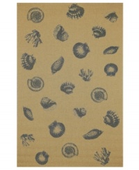Seaside paradise. Muted blue cockles and periwinkles drift across the sandy background of Liora Manne's Tropez Sea Shell rug, imparting a charming touch of whimsy to both indoor and outdoor spaces. UV-stabilized, mold and mildew-resistant, the rug is flatwoven, allowing doors to pass over it easily. Seaside paradise. Muted blue cockles and periwinkles drift across the sandy background of Liora Manne's Tropez Sea Shell rug, imparting a charming touch of whimsy to both indoor and outdoor spaces. UV-stabilized, mold and mildew-resistant, the rug is flatwoven, allowing doors to pass over it easily.