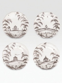 A winsome yet modern plate set features age-old decorative techniques in fine stoneware, lending a dash of adventure to any culinary creation. From the Country Estate CollectionSet of 4Ceramic stonewareEach, 6½ diam.Dishwasher- & microwave-safeImported