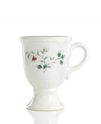 Warm the hearts of your guests with spiced wine or hot cocoa in this beautifully festive Winterberry mug from Pfaltzgraff's holiday collection of dinnerware and dishes. Bright red berries and holly vines accent the sides of this footed mug. Warm the hearts of your guests with spiced wine or hot cocoa in this beautifully festive Winterberry mug from Pfaltzgraff's holiday collection of dinnerware and dishes. Bright red berries and holly vines accent the sides of this footed mug.