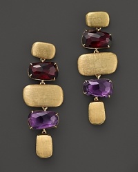 Exclusively at Bloomingdale's, hand-engraved 18K gold is paired with rhodalite garnet and amethyst in these exquisite drop earrings from Marco Bicego.