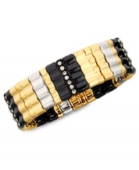 Embrace your daring side. This bold stretch bracelet from Nine West is crafted from gold-tone, silver-tone and hematite-tone mixed metal with glass crystal stones only adding to the stunning look. Approximate diameter: 2-1/4 inches. Embrace your daring side. This bold stretch bracelet from Nine West is crafted from gold-tone, silver-tone and hematite-tone mixed metal with glass crystal stones only adding to the stunning look. Approximate diameter: 2-1/4 inches.