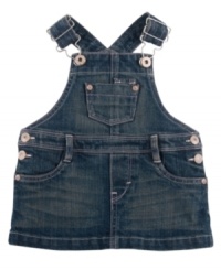 Fashioned with classic Levi's style, this denim jumper makes for a timeless addition to your baby girl's daily routine. Fashioned with classic Levi's style, this denim jumper makes for a timeless addition to your baby girl's daily routine.
