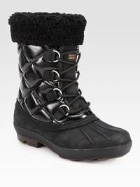 Lined with plush shearling, this lace-up essential combines quilted canvas and rich suede for a textured look. Shaft, 8Leg circumference, 11Coated canvas and suede upper with shearling trimSide zipShearling liningRubber trek solePadded insoleImported Lined with plush shearling, this lace-up essential combines quilted canvas and rich suede for a textured look. Shaft, 8Leg circumference, 11Coated canvas and suede upper with shearling trimSide zipShearling liningRubber trek solePadded insoleImported