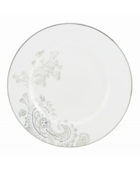 Crafted of exquisite bone china with high-fashion florals and shimmering platinum and mica accents, the Paisley Bloom accent salad plates from Marchesa by Lenox turns heads at any formal table. Crafted of exquisite bone china with high-fashion florals and shimmering platinum and mica accents, the Paisley Bloom accent salad plates from Marchesa by Lenox turns heads at any formal table.