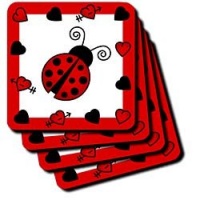 Janna Salak Designs Love Bugs Red Ladybug with Hearts Coaster, Set of 4 Janna Salak Designs Love Bugs Red Ladybug with Hearts Coaster, Set of 4