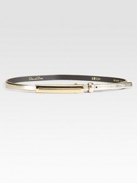 This slim, metallic leather style fastens with a chic, narrow rectangular buckle.About 1 wideLeatherMade in USA This slim, metallic leather style fastens with a chic, narrow rectangular buckle.About 1 wideLeatherMade in USA