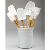 Le Creuset 7-Piece Utensil Set with Enameled Stoneware Crock: White Le Creuset 7-Piece Utensil Set with Enameled Stoneware Crock: White