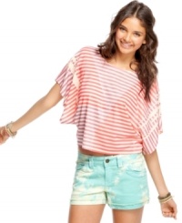 Slouchy-cool front design plus a twisted style on the flip side equal a striped top from American Rag that's got your back! Slouchy-cool front design plus a twisted style on the flip side equal a striped top from American Rag that's got your back!