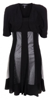 R&M Richards Women's Jersey Panel Skirt Dress Set (Petite Medium, Black/Silver)