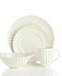 Radiant in pure white, Dynasty white dinnerware from Sasaki's collection of place settings offers endless versatility. Durable porcelain crafted for every day and special occasions is defined by fluted accents and a glossy finish. A flared bowl shape puts a modern spin on the classic 4-piece place setting. (Clearance) Radiant in pure white, Dynasty white dinnerware from Sasaki's collection of place settings offers endless versatility. Durable porcelain crafted for every day and special occasions is defined by fluted accents and a glossy finish. A flared bowl shape puts a modern spin on the classic 4-piece place setting. (Clearance)