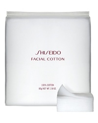 Shiseido Facial Cotton. This exclusive Facial Cotton is 100% natural and uniquely manufactured for a consistent soft, smooth texture. Allows for maximum absorption and assists in the application of Shiseido softeners. Shiseido Facial Cotton. This exclusive Facial Cotton is 100% natural and uniquely manufactured for a consistent soft, smooth texture. Allows for maximum absorption and assists in the application of Shiseido softeners.