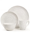Get a feel for French style with delicately embossed Blanc Colette dinnerware from Versailles Maison. Romantic scrolling vines encircle rustic earthenware with a simple white glaze and irresistible charm.