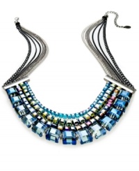 Walk proud in this necklace from c.A.K.e. by Ali Khan. Crafted from silver-tone and hematite-tone mixed metal, the necklace shimmers brightly with multicolor glass cubes for a bit of animal magnetism. Approximate length: 18 inches + 3-inch extender. Approximate drop: 1-1/4 inches. Walk proud in this necklace from c.A.K.e. by Ali Khan. Crafted from silver-tone and hematite-tone mixed metal, the necklace shimmers brightly with multicolor glass cubes for a bit of animal magnetism. Approximate length: 18 inches + 3-inch extender. Approximate drop: 1-1/4 inches.