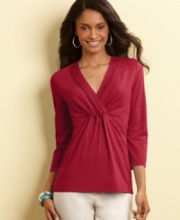 Irresistible style at an amazing everyday price: Charter Club's stretch cotton top with a flattering crossover neckline. Irresistible style at an amazing everyday price: Charter Club's stretch cotton top with a flattering crossover neckline.