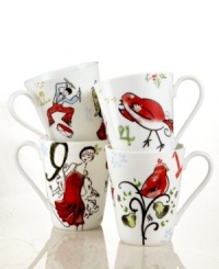 Let the countdown begin. Whimsical Lenox mugs with maids-a-milking, turtle doves, a partridge in a pear tree and more charming watercolor motifs illustrate the classic holiday carol, the 12 Days of Christmas. Let the countdown begin. Whimsical Lenox mugs with maids-a-milking, turtle doves, a partridge in a pear tree and more charming watercolor motifs illustrate the classic holiday carol, the 12 Days of Christmas.