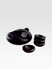 The strong, primal shapes of this wooden salad bar set give the pieces a wonderful natural feel. Includes 1 large salad bowl, set of tongs, 4 small salad bowls.WoodLarge salad bowl: 15L X 15½W X 6½HHand washImported The strong, primal shapes of this wooden salad bar set give the pieces a wonderful natural feel. Includes 1 large salad bowl, set of tongs, 4 small salad bowls.WoodLarge salad bowl: 15L X 15½W X 6½HHand washImported