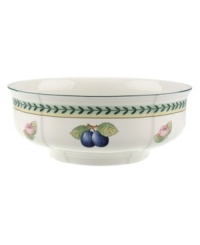 French Garden serving pieces complement-and complete-the mix-and-match dinnerware and dishes from Villeroy & Boch. In Fleurence, with a pale yellow center and summer fruits around the rim.