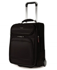 Tailored to the traveler's needs, this Samsonite suitcase is designed with a slender, streamlined shape that doesn't compromise capacity. Lightweight even when loaded, it's full of features to encourage a stress-free getaway, including interior mesh pockets, a removable 3-1-1 toiletry bag and a wet-pack laundry pouch. 10-year limited warranty.