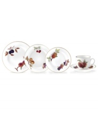Place settings that decorate your table with the wealth of botanical beauty that is Evesham Gold dinnerware. Introduced in 1960, this highly collectible pattern is inspired by the fruit-growing region near Worcester, England, and ripe with nature's most delectable offerings. Place settings that decorate your table with the wealth of botanical beauty that is Evesham Gold dinnerware. Introduced in 1960, this highly collectible pattern is inspired by the fruit-growing region near Worcester, England, and ripe with nature's most delectable offerings.