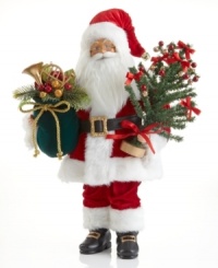 St. Nick sure has his hands full. Carrying beautiful trim and trees, this holiday-perfect Santa Claus figurine makes a special Christmas delivery in his traditional red and white getup. St. Nick sure has his hands full. Carrying beautiful trim and trees, this holiday-perfect Santa Claus figurine makes a special Christmas delivery in his traditional red and white getup.