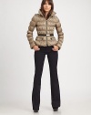 A cropped, quilted jacket featuring military-inspired epaulettes and a self belt.Stand collarLong sleevesEpaulettesZipper frontSelf beltZipper pocketsBack yokeFully linedAbout 22 from shoulder to hem64% polyester/36% nylonDry cleanImported Model shown is 5'9½ (176cm) wearing US size Small. 