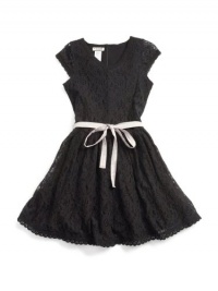 GUESS Kids Girls Lace Dress with Tie, BLACK (10/12)