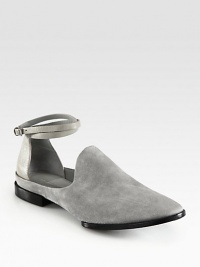 A wrap-around ankle strap and leather back modernize this low-cut, suede staple. Suede and leather upperAdjustable leather ankle strapLeather lining and solePadded insoleImported A wrap-around ankle strap and leather back modernize this low-cut, suede staple. Suede and leather upperAdjustable leather ankle strapLeather lining and solePadded insoleImported