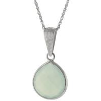 Sterling Silver Faceted Aqua Chalcedony Hammered Teardrop Pendant Necklace, 18