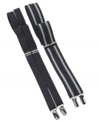 Don't let the clothes wear the man. These Alfani suspenders are a welcome throwback to days of dapper dressing. Don't let the clothes wear the man. These Alfani suspenders are a welcome throwback to days of dapper dressing.