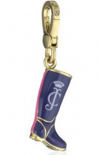 Juicy Couture Charm Navy Blue Rainboot Boot w Pink Stripe Gold Charm YJRU5974