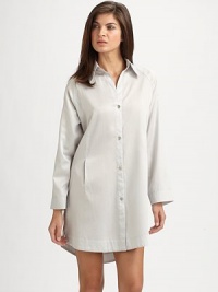 EXCLUSIVELY AT SAKS. Tailored design exuding quiet elegance, finished with beautiful pleating for added drape. Shirt collarLong Kimono sleevesButton front closureBack pleatingShirttail hemAbout 35 from shoulder to hemLaundered cotton sateenMachine washImported