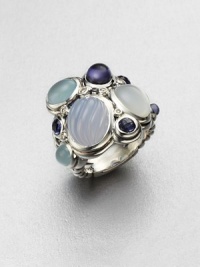 From the Mosaic Collection. A beautiful mix of blue chalcedony, moon quartz, iolite and milky aqua chalcedony set in sleek sterling silver. Blue chalcedony, moon quartz, iolite and milky aqua chalcedonySterling silverDiamonds, .11 tcwImported From the Mosaic Collection. A beautiful mix of blue chalcedony, moon quartz, iolite and milky aqua chalcedony set in sleek sterling silver. Blue chalcedony, moon quartz, iolite and milky aqua chalcedonySterling silverDiamonds, .11 tcwImported