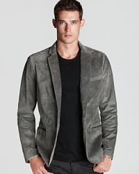 Uniquely rendered in soft suede, this blazer adds a luxurious touch to your wardrobe. Timeless and sophisticated from John Varvatos USA. Uniquely rendered in soft suede, this blazer adds a luxurious touch to your wardrobe. Timeless and sophisticated from John Varvatos USA.