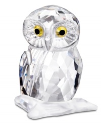 This head-turning owl figurine embodies the gentle bird's wise and peaceful spirit in faceted Swarovski crystal. With striking topaz eyes and a matte crystal perch. This head-turning owl figurine embodies the gentle bird's wise and peaceful spirit in faceted Swarovski crystal. With striking topaz eyes and a matte crystal perch.